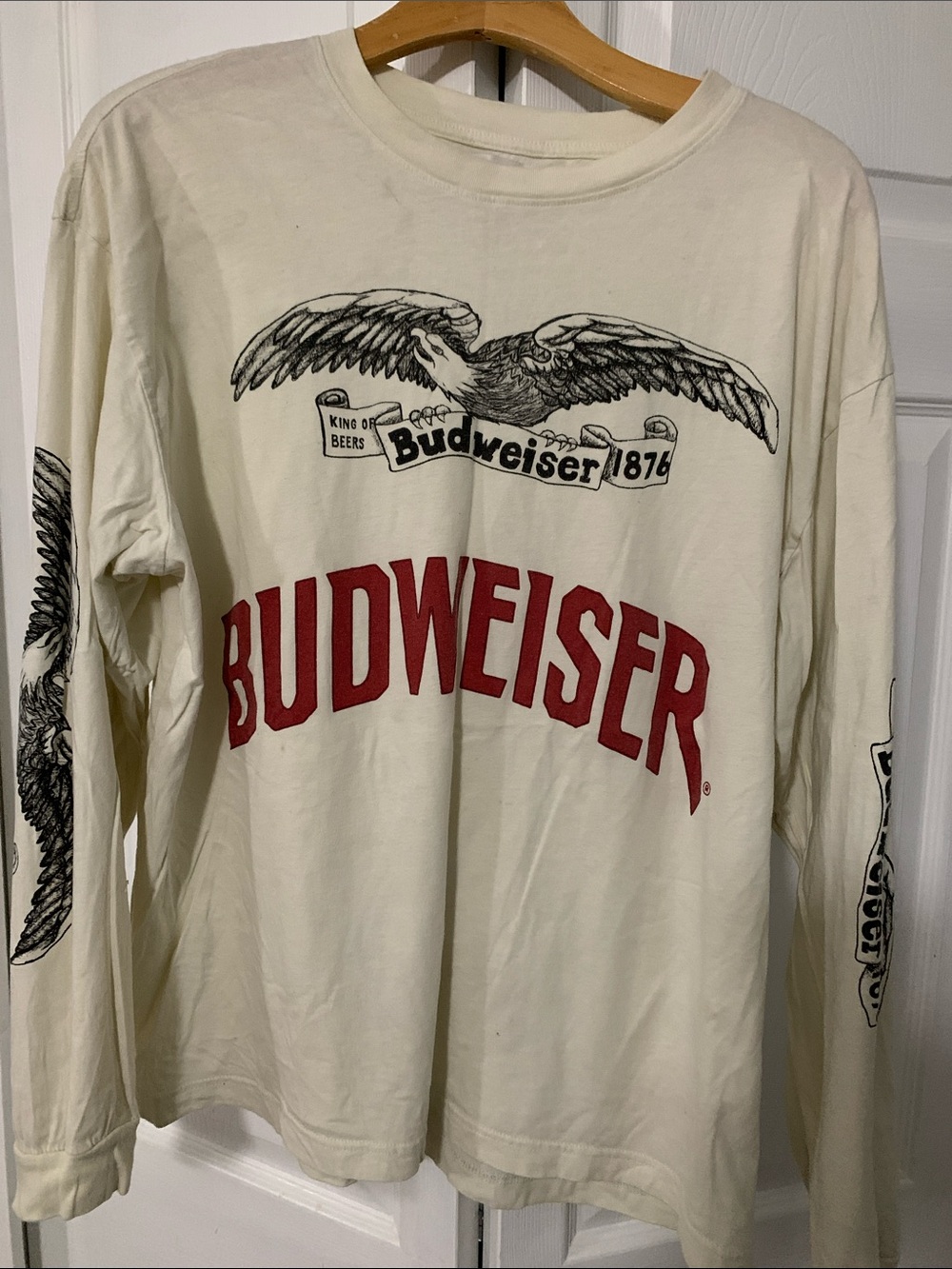 Budweiser Cream Long Sleeve Tee with Red Logo